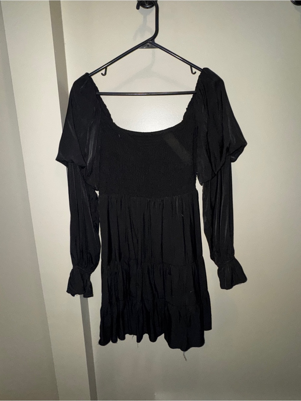 Black Long Sleeve Smocked Mini Dress - Women